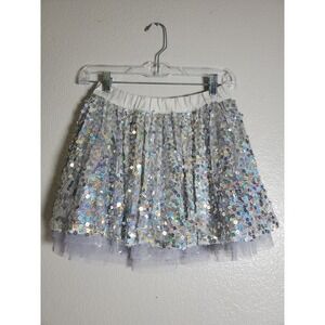 Justice Girls Sequin Tutu Skirt Size 10 Silver Holographic Sparkle Size 10